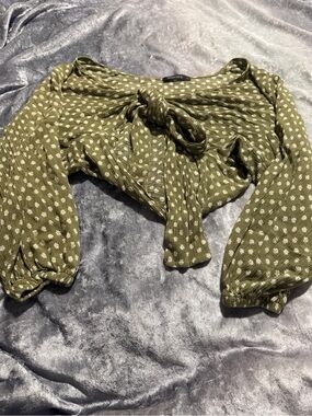 Olive Green Floral Tie-Front Crop Top